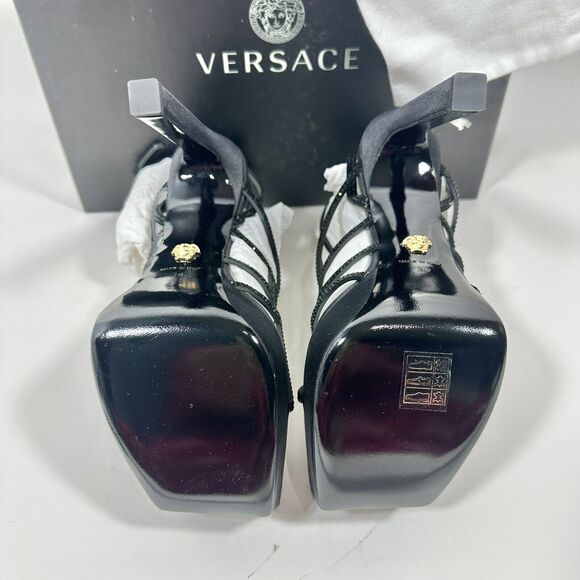 Versace La Greca 38 Maze Crystal Embellished Black Platform Sandal NIB $1,725 - Picture 11 of 13